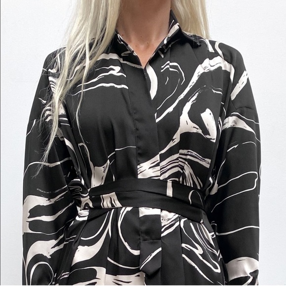 Zara Black & White Silky Dress - Picture 2 of 15